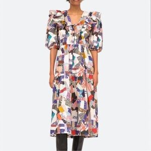 SEA New York Harlow ruffle Colorful Patchwork Midi Dress size 4
